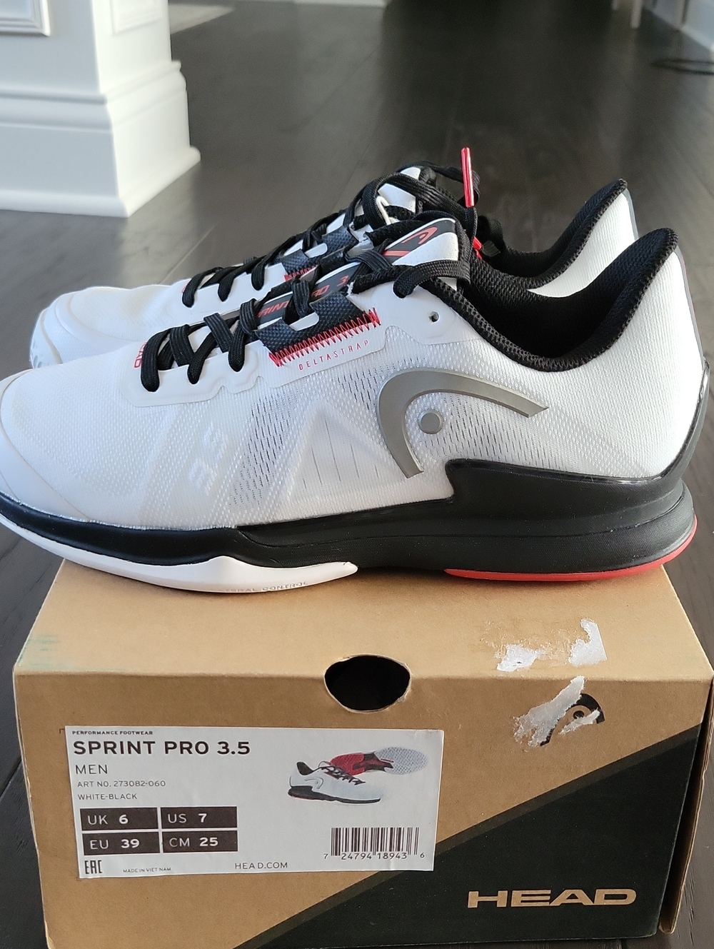 Head Sprint Men's Pro 3.5 White Black with Red Accent Tennis Shoes